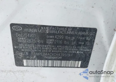 2012 Hyundai Sonata Gls from USA, damaged, VIN 5NPEB4ACXCH439519